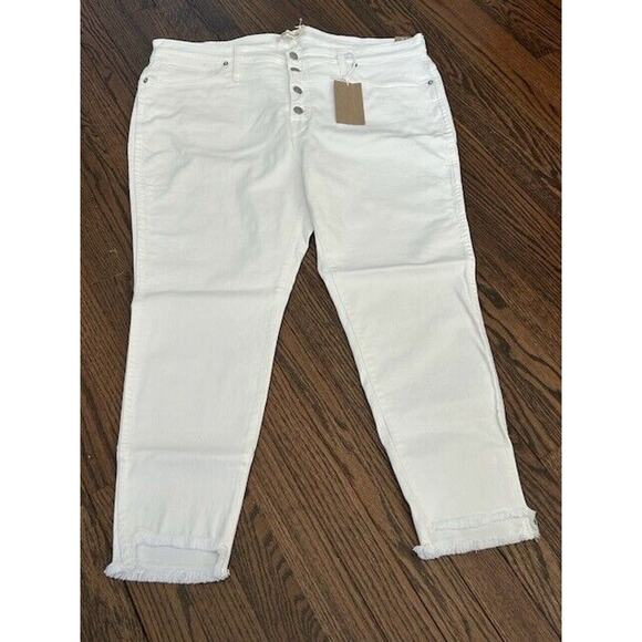 Madewell 10" High Rise Skinny Jeans Button Fly Raw Hem White K9112 Size 35P NEW - Picture 1 of 11